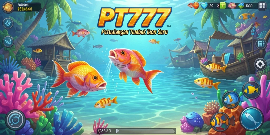 Tampilan gameplay PT777 dengan momen menangkap ikan.