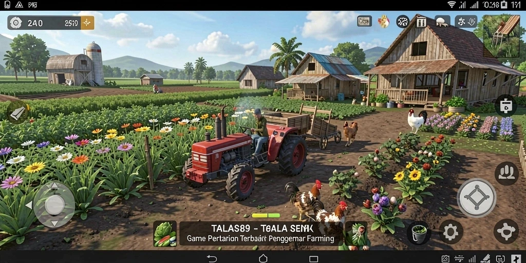 Tampilan gameplay menarik dalam TALAS89 yang menunjukkan aktivitas bertani.