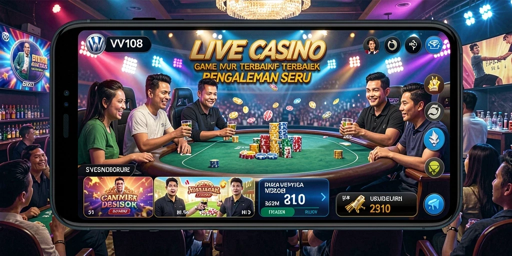 Screenshot gameplay VW108 yang menampilkan dealer profesional di Live Casino.